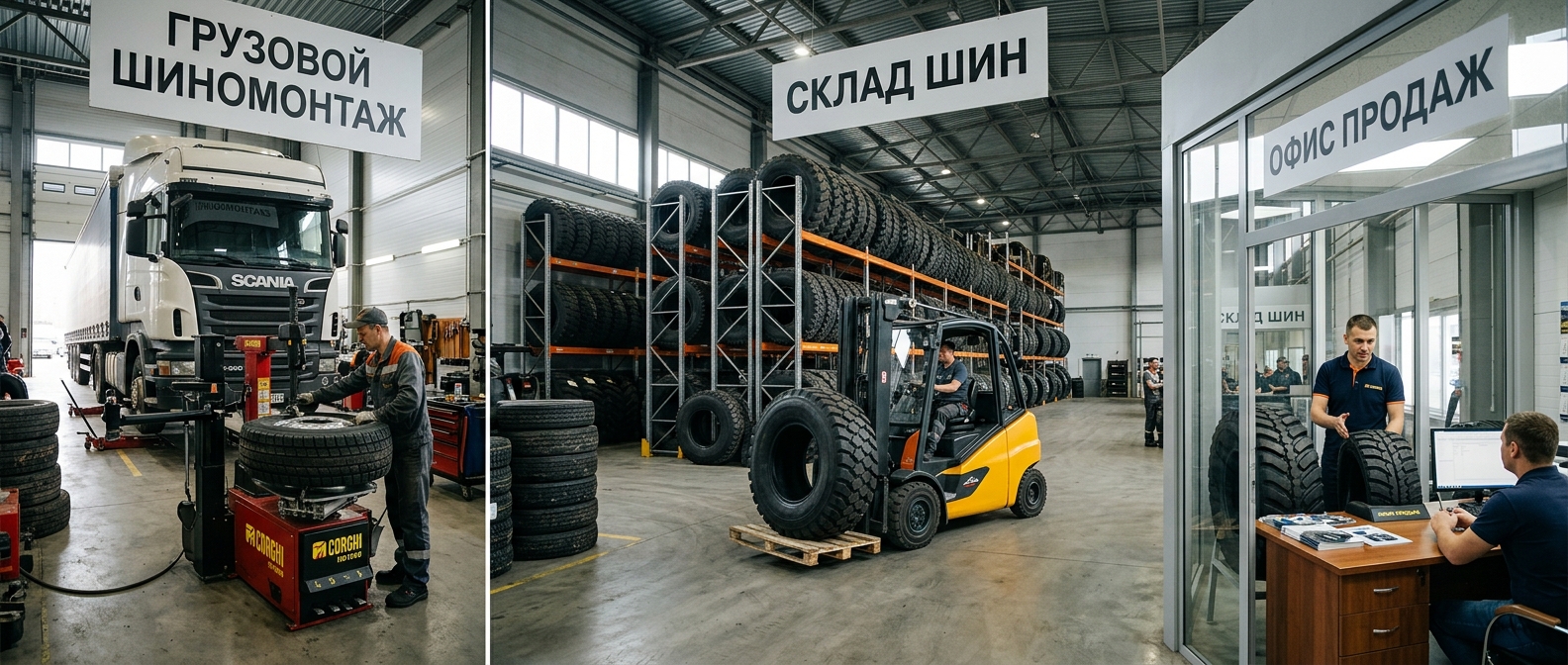 Шиномонтаж, склад и офис Радиус в одном месте